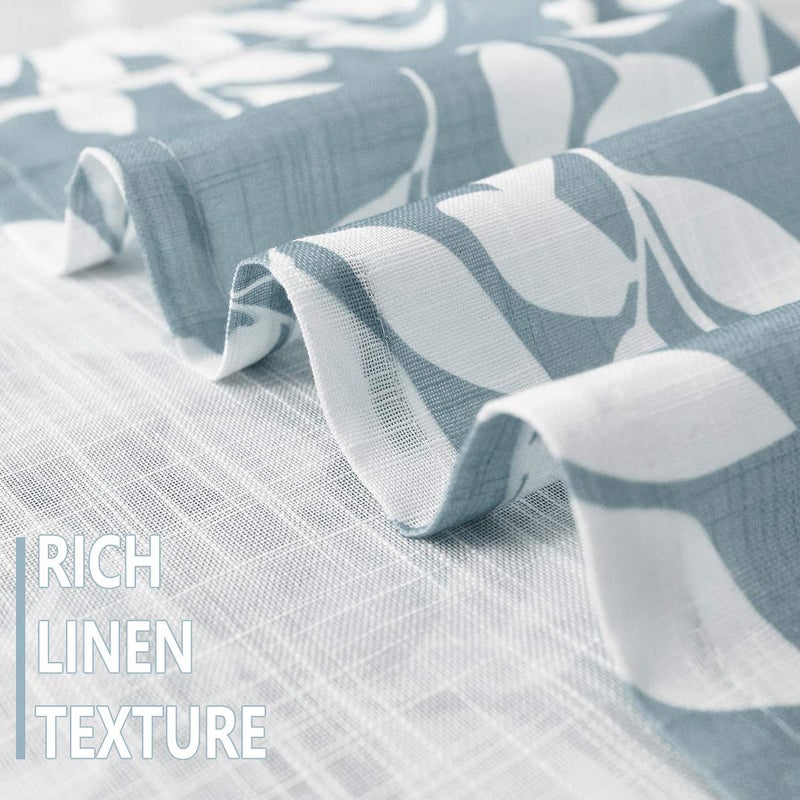 Treatmentex Blue Kitchen Tier Curtains 24" Short White Leaf Print CafÃ© Curtains for Small Windows 2 Panels - Image 5